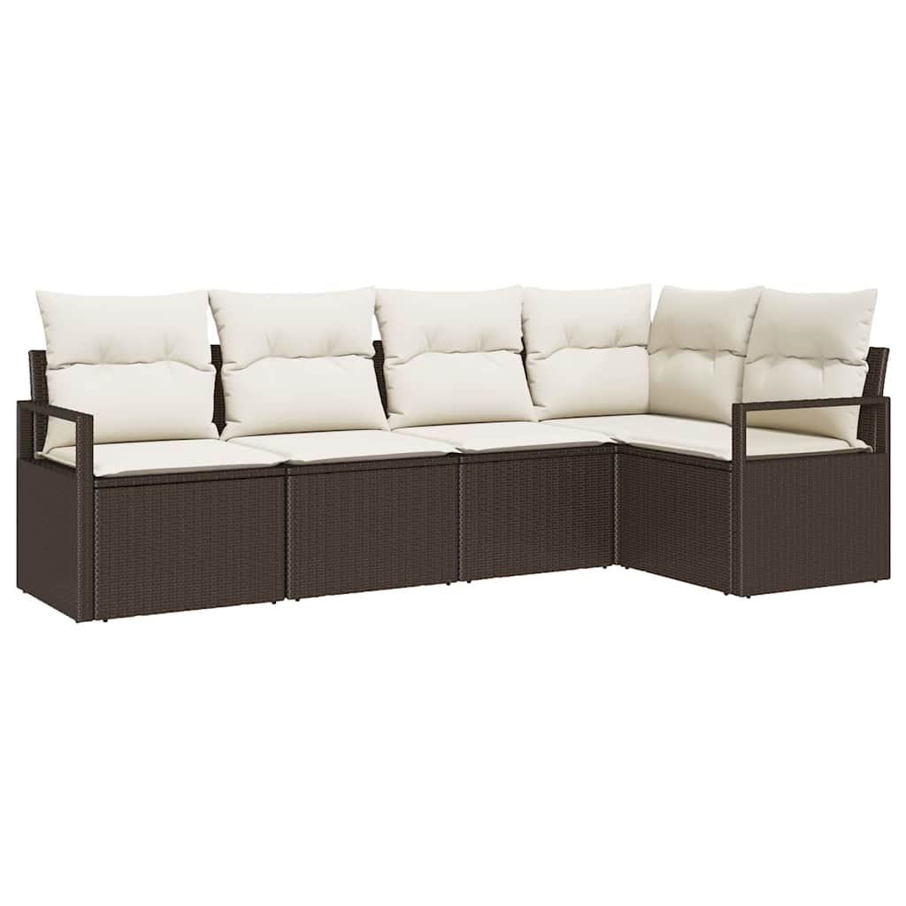 Garten-Sofa-Set mit Kissen mit Speicher 5 pcs Braun und Creme